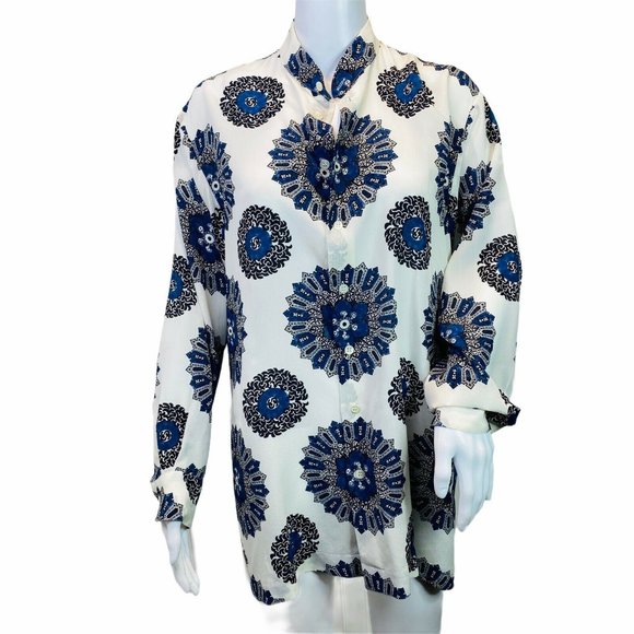 eskandar Tops - Eskandar Top Silk Button Up Ivory w Medallion